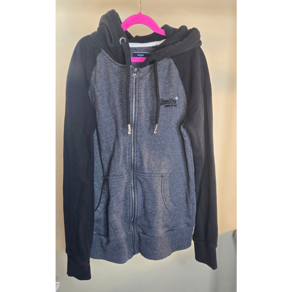 Men's Superdry Gray & Black Zip-Up Hoodie, Size S
